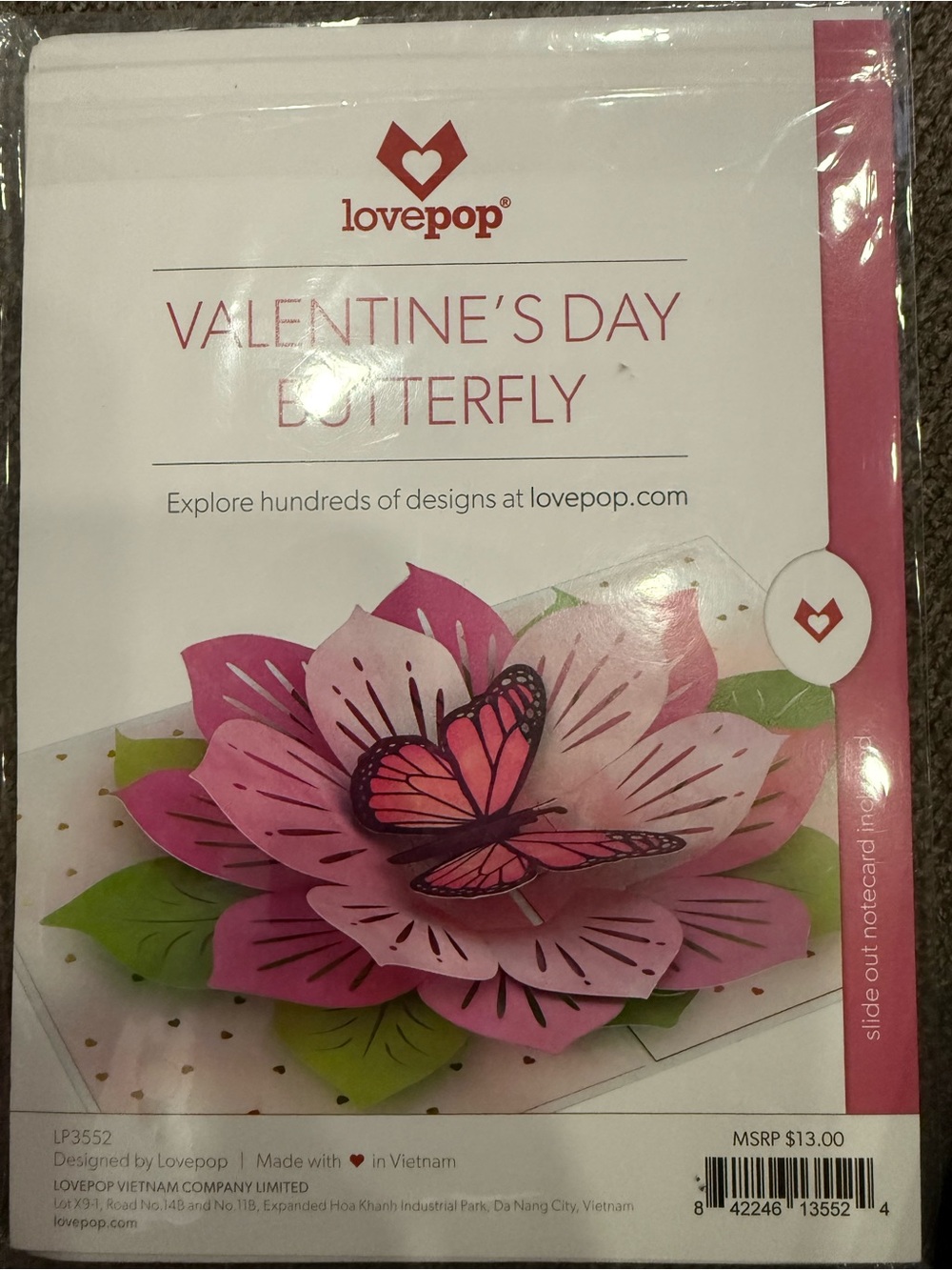 Love Pop-Up Valentine Butterfly Card - Pink & Green